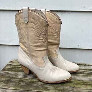 Vintage 80s 90s Dingo high heeled low shaft cream beige cowgirl western boots 7M